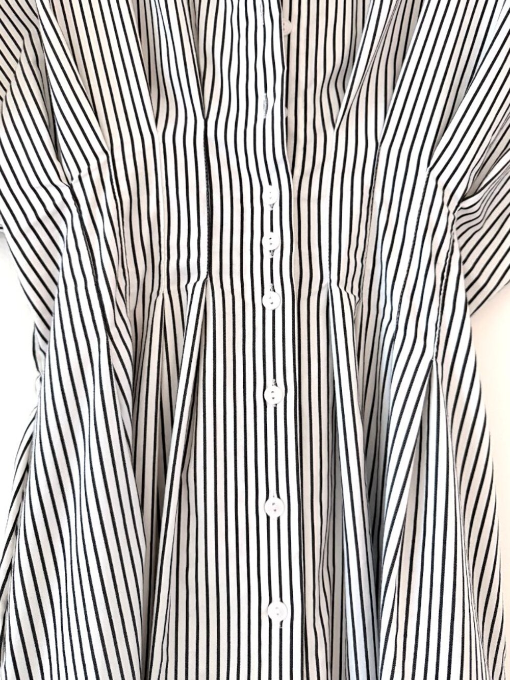 Anthropologie Tobie Black & White Striped Pleated Midi Shirt Dress, Size PS - Picture 2 of 5